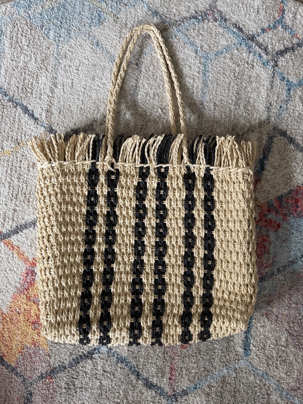 Haute Hippie Beige and Black Woven Tote